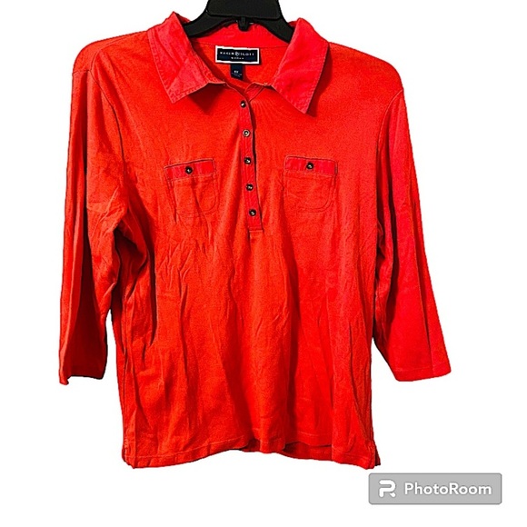 Karen Scott Tops - Karen Scott Women’s Orange Quarter Sleeves Pullover Button Collar Polo Shirt